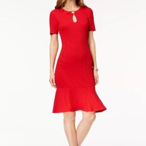 Michael Kors Fit and Flare Ribbed Dress with Keyhole Red Gold sz M L NWOT Knee